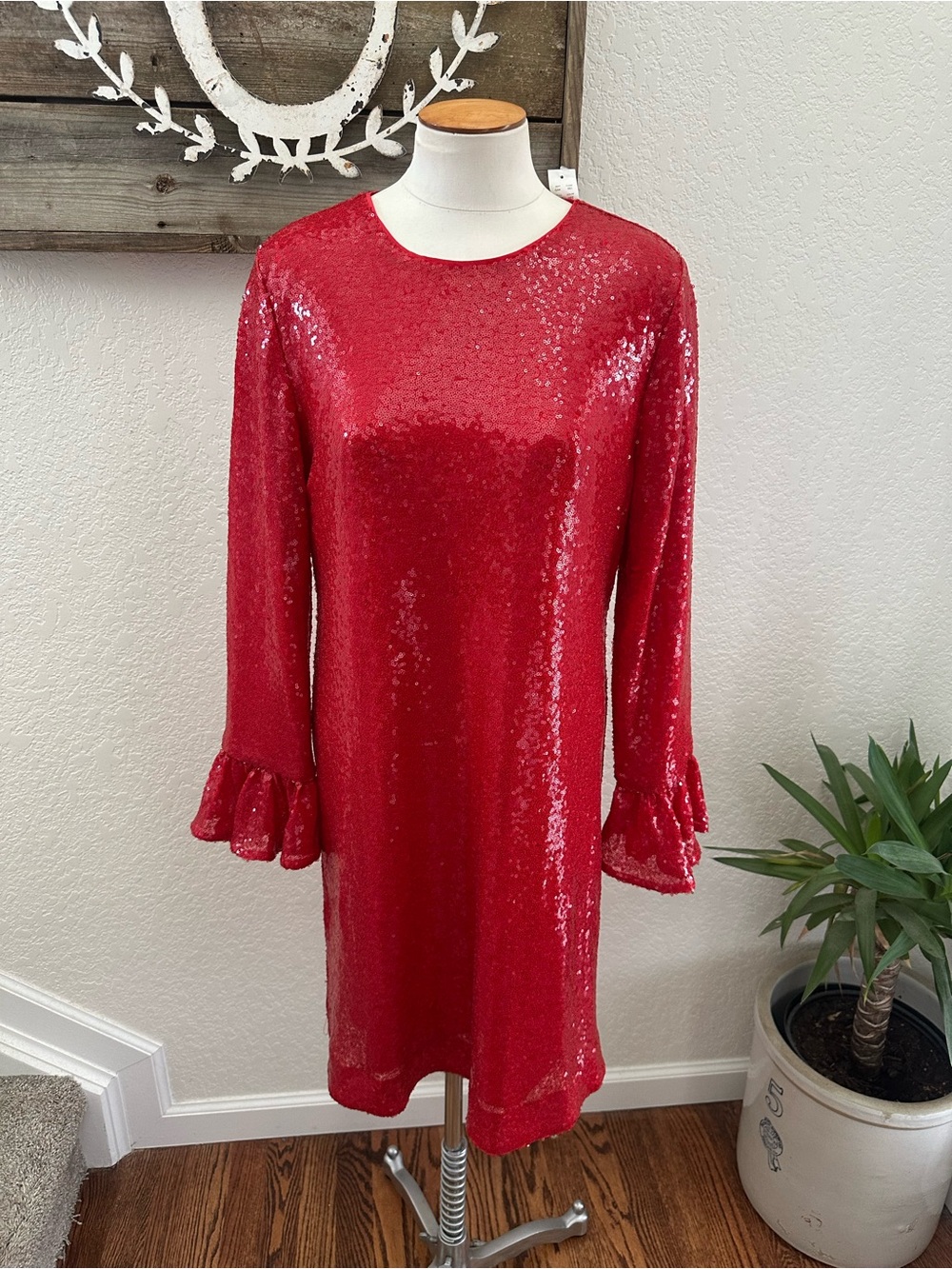 J. Crew collection red sequin long sleeve cocktail party dress size 12 NWT